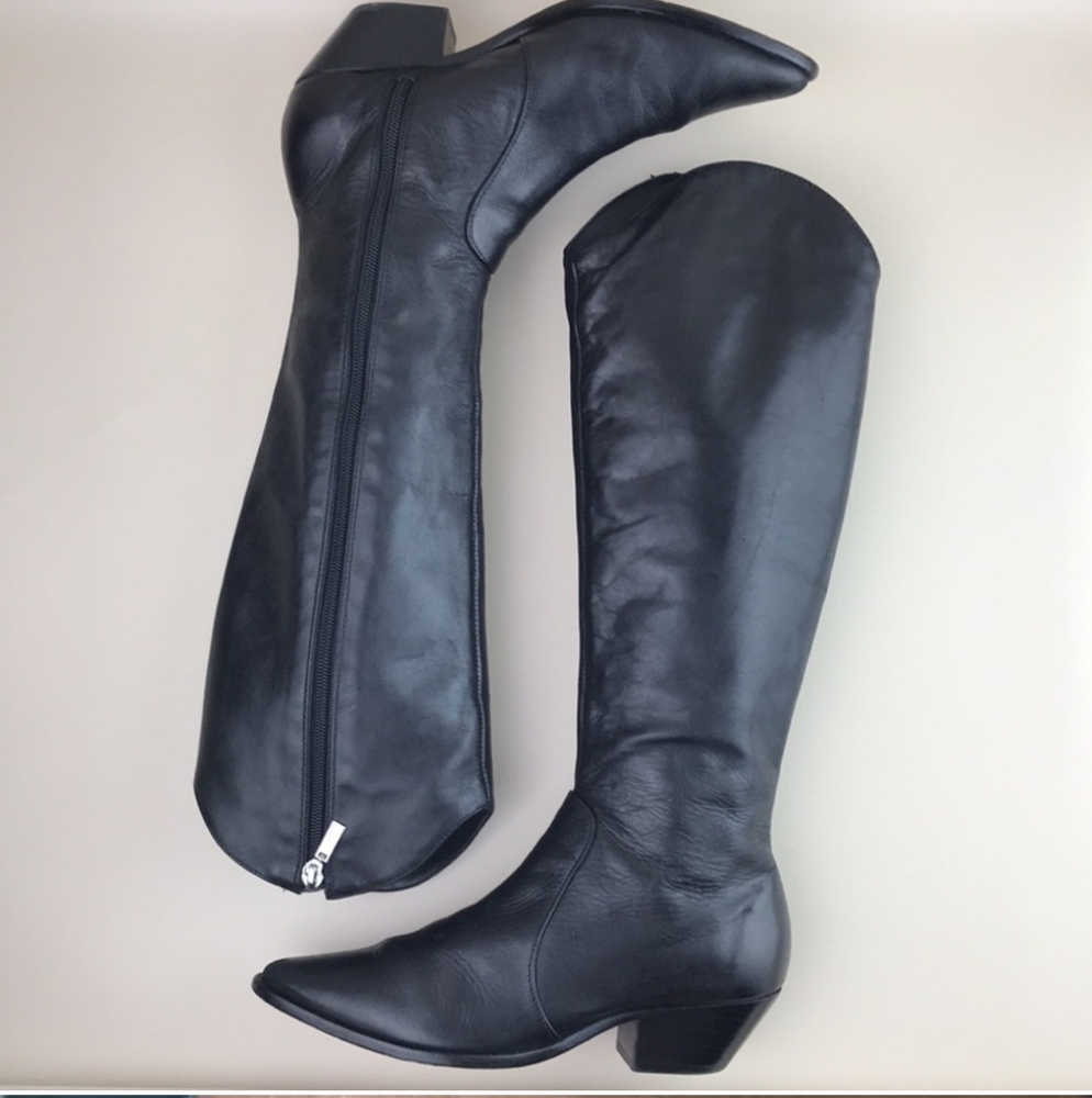 SCHUTZ Fantinne Black Leather Western Knee Boots